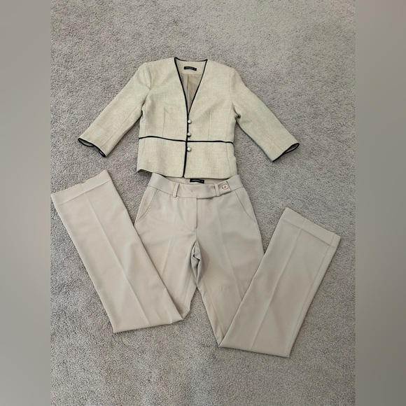 Coramdeo Tops - Coramdeo Cream Tailored Pantsuit Jacket with Black Trim